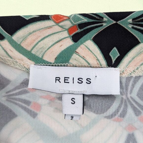 Reiss Top S High Neck Floral Jersey Green White Work Office Occasion Abstract - Picture 5 of 7